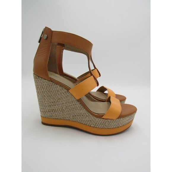 Womens 6.5 CAM Tan Leather Wedge T-Strap Sandals Antonio Melani Shoes Beach Boho - Picture 9 of 16